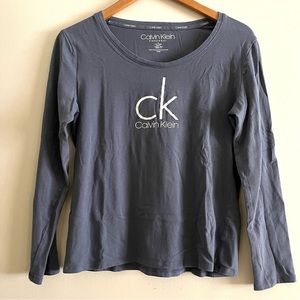 Calvin Klein Women Long Sleeve Sleepwear Top Blue Medium